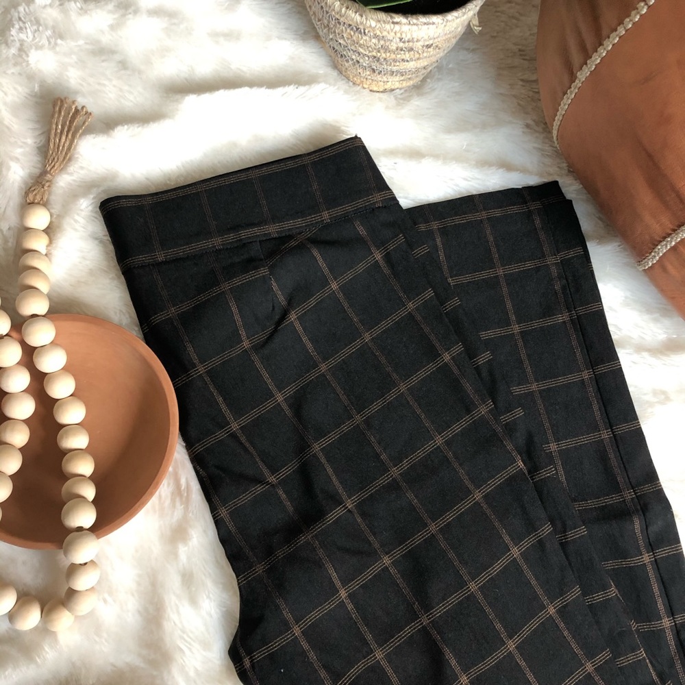 Straight Leg Black Plaid Pants